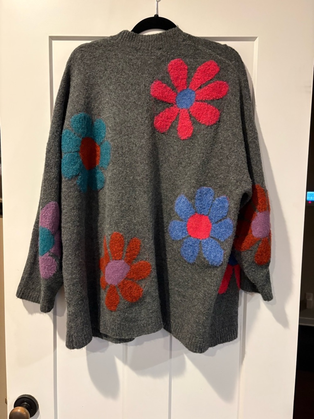 NATURAL LIFE Gray Open-Front Cardigan with Multicolor Floral Motifs - Picture 2 of 2